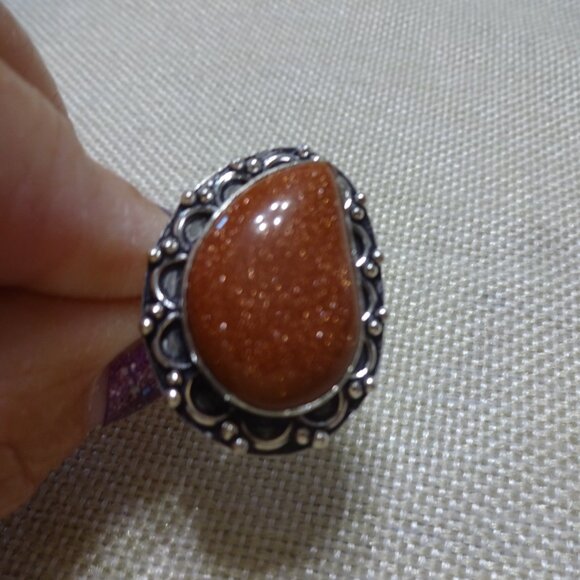Sparking GOLD SUNSTONE Handmade Sterling 925 Ring Size 9 #434C - Picture 3 of 3